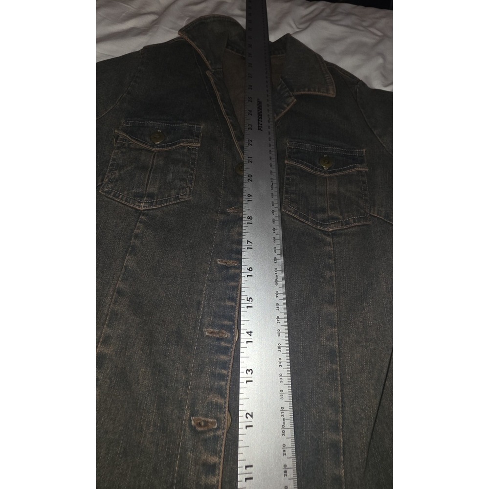 Vtg Bebe Y2K Denim Jumpsuit M Flare Leg Stretch Catsuit McBling Baddie Moto - Picture 6 of 12